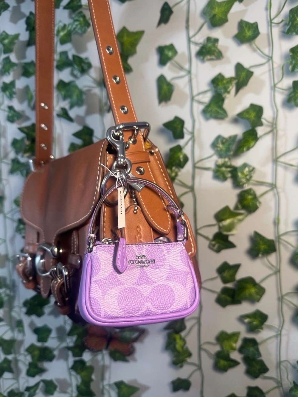 Coach Lavender Signature Mini Bag Charm with Silver Hardware